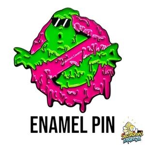 Slimer-Inspired Ghostbusters Parody Enamel Pin – Green & Pink Drip​